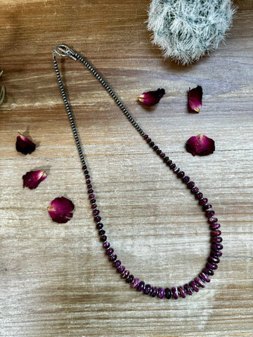 Purple Spiny Oyster and Sterling Silver Saucer Pearls Necklace-20"