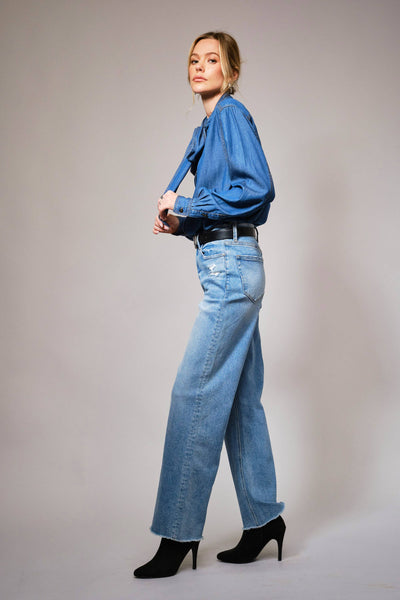 Tie Neck Chambray Blouse