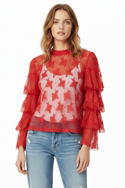 Red Lace Ruffle Top