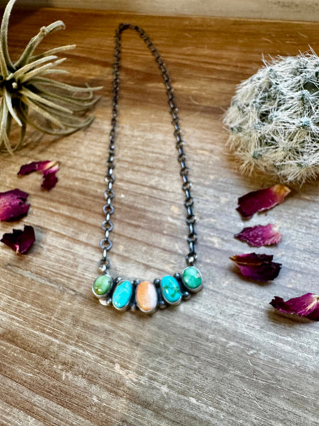 Turquoise & Spiny Oyster Bar Necklace-19"