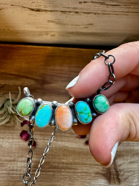Turquoise & Spiny Oyster Bar Necklace-19"