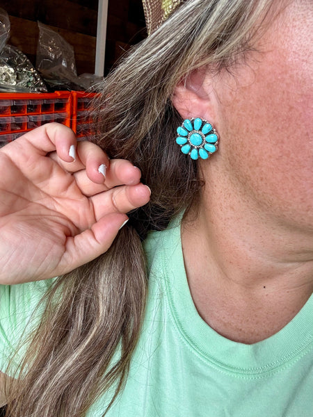 Kingman Turquoise Cluster Stud Earrings