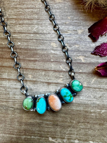 Turquoise & Spiny Oyster Bar Necklace-19"