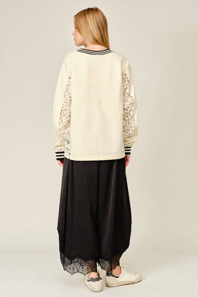 AJP6612 LACE TRIM SATIN DRAWSTRING BARREL PANTS