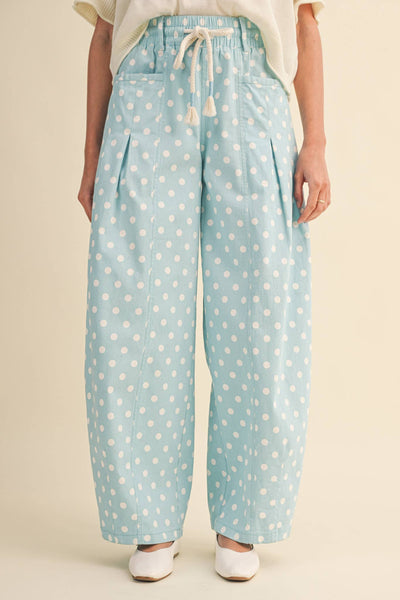POLKA DOT PLEATED BARREL PANTS MP5098: IVORY POLKA DOT / L