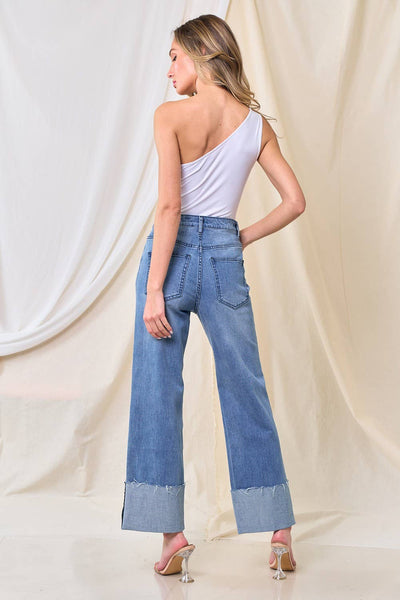 Wide Leg Boyfriend Fit Cuffed Jeans