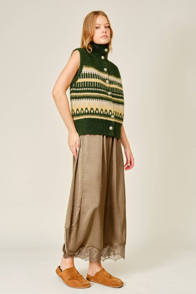 AJP6612 LACE TRIM SATIN DRAWSTRING BARREL PANTS