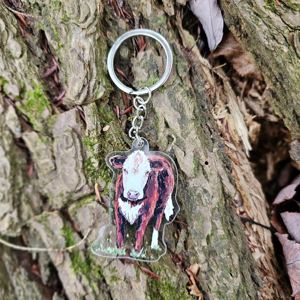 Hereford Red and White Cow Acrylic Keychain