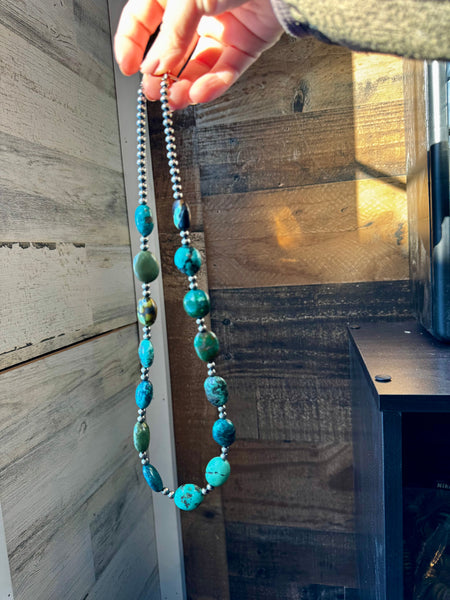 Multi-Colored Turquoise and 5mm Pearl Necklace- 23"