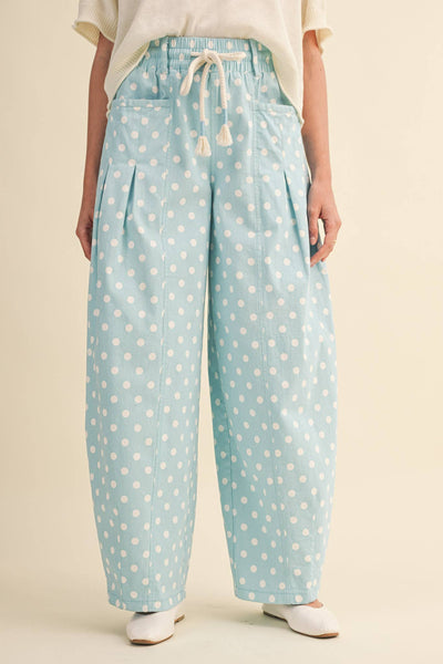 POLKA DOT PLEATED BARREL PANTS MP5098: IVORY POLKA DOT / M