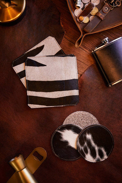 Black Cowhide Coaster Set