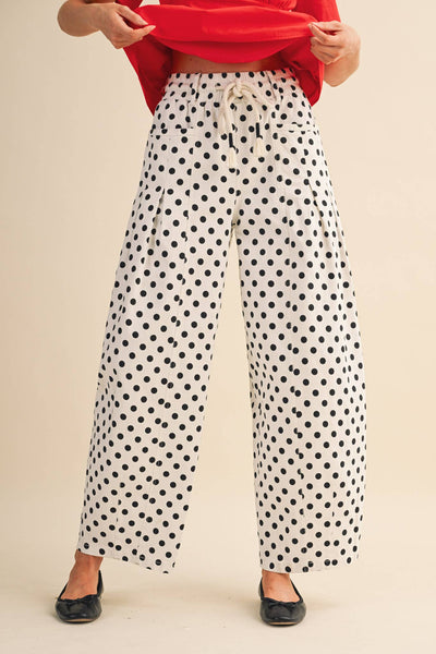 POLKA DOT PLEATED BARREL PANTS MP5098: IVORY POLKA DOT / M