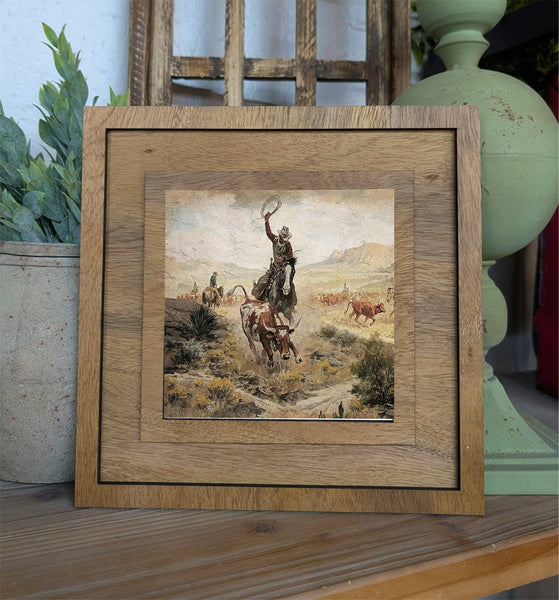 Square Framed Southwest Cowboys Canvas Art