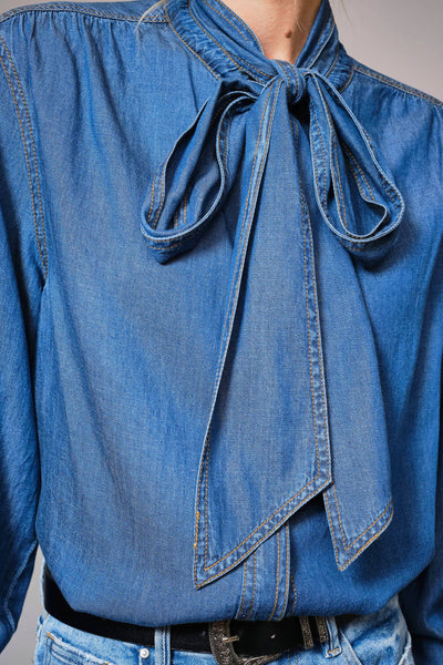 Tie Neck Chambray Blouse