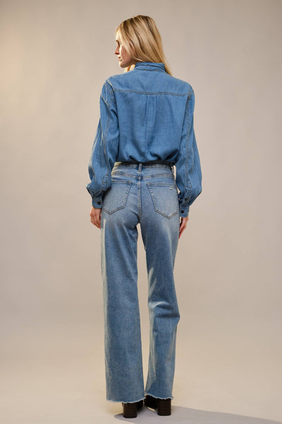 Tie Neck Chambray Blouse