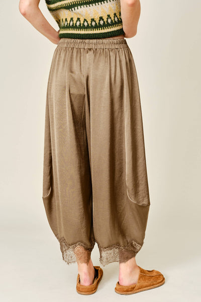 AJP6612 LACE TRIM SATIN DRAWSTRING BARREL PANTS