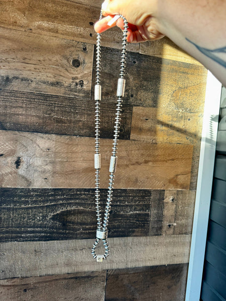 Sterling Silver "Navajo Style" Pearls + Barrel Beads - 28"