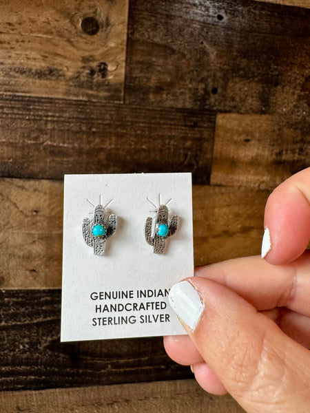 Cactus Stud Earrings- Sterling Silver and Turquoise