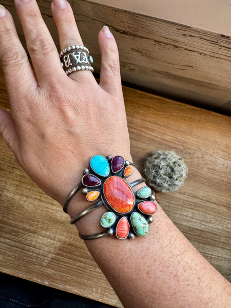 Mix Stone and Sterling Silver Cuff Bracelet