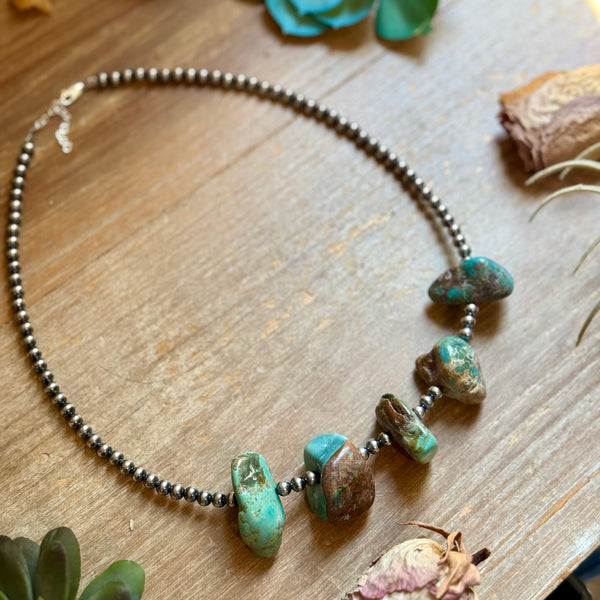 Chunky Green Turquoise Nugget Necklace – 19" Plus Extender