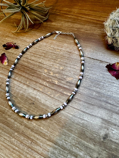 Torpedo "Navajo Style" Pearl and Pink Conch Necklace-14"