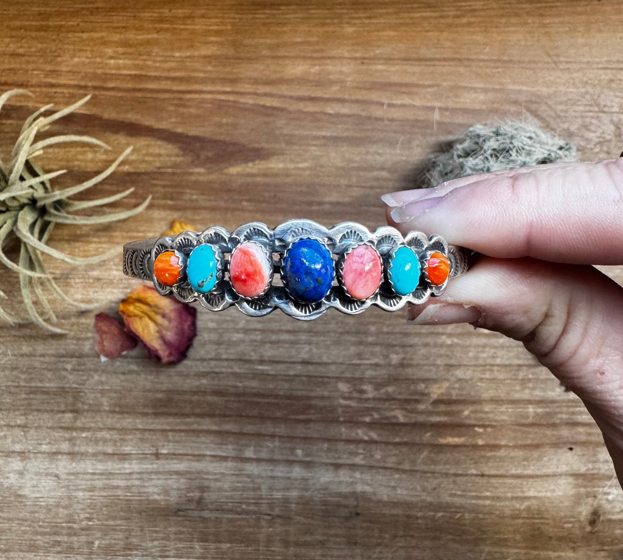 Mix Stone and Sterling Silver Cuff Bracelet