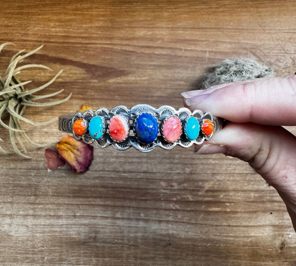 Mix Stone and Sterling Silver Cuff Bracelet