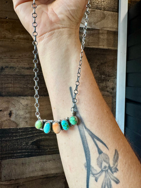 Turquoise & Spiny Oyster Bar Necklace-19"