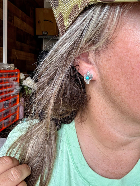Cactus Stud Earrings- Sterling Silver and Turquoise