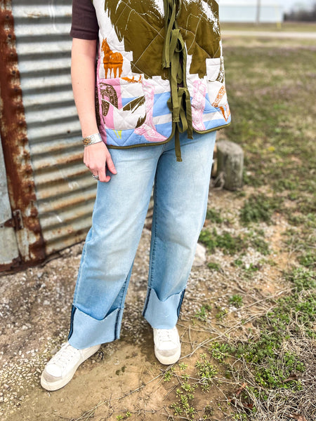 Wide Leg Boyfriend Fit Cuffed Jeans