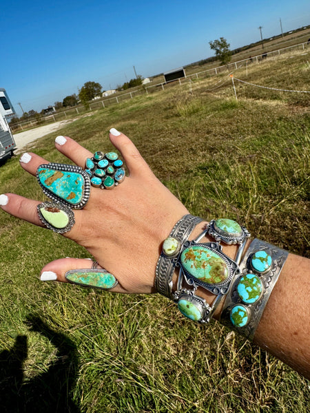 Prehnite Turquoise Ring- Adjustable