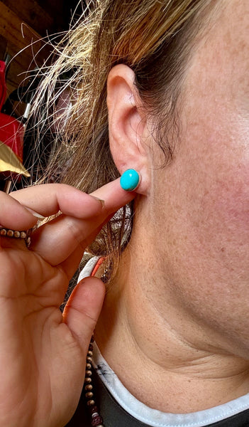 Perfect Blue Turquoise Oval Stud Earrings