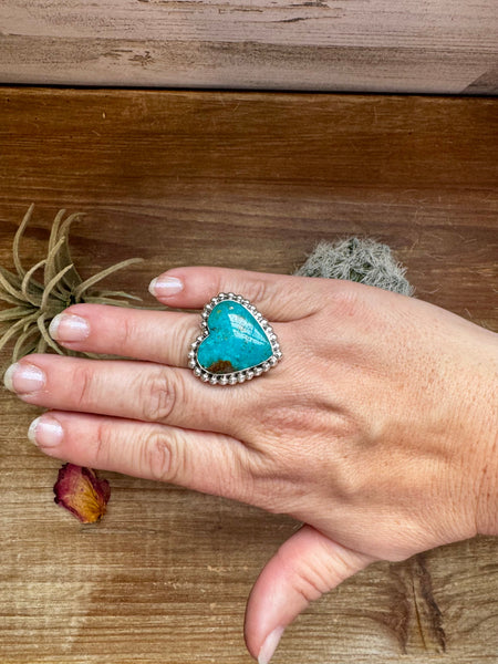 Kingman Turquoise Heart Ring -Size 8