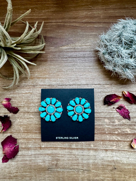 Kingman Turquoise Cluster Stud Earrings