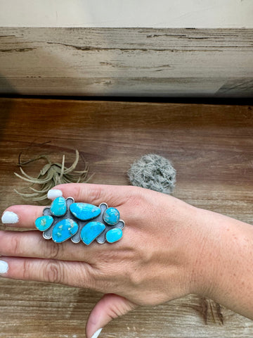 Multi Stone Kingman Turquoise Ring-Adjustable