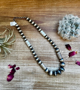 Sterling Silver "Navajo Style" Pearls + Barrel Style - 16"