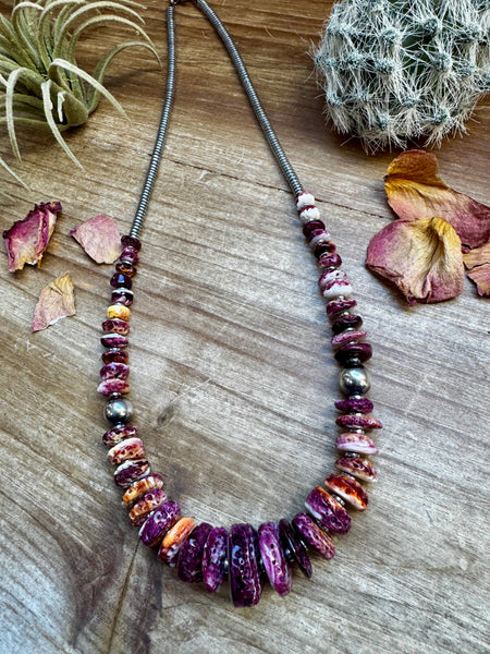 Purple Spiny Oyster and Pearl Necklace-22"