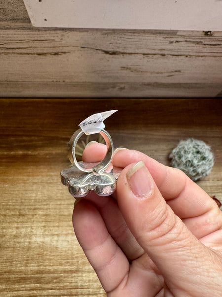 Pink Opal and Sterling Silver Cluster Ring- Adjustable