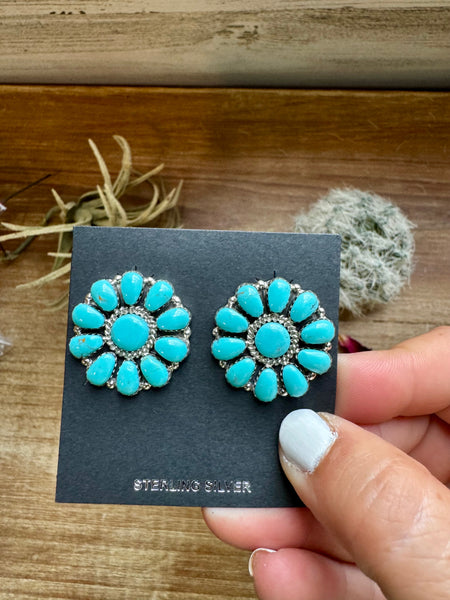 Kingman Turquoise Cluster Stud Earrings