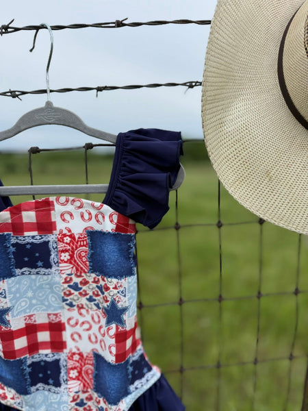 Girls Patriotic Cowgirl Patchwork Swimsuit