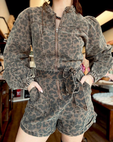 Leopard Denim Romper