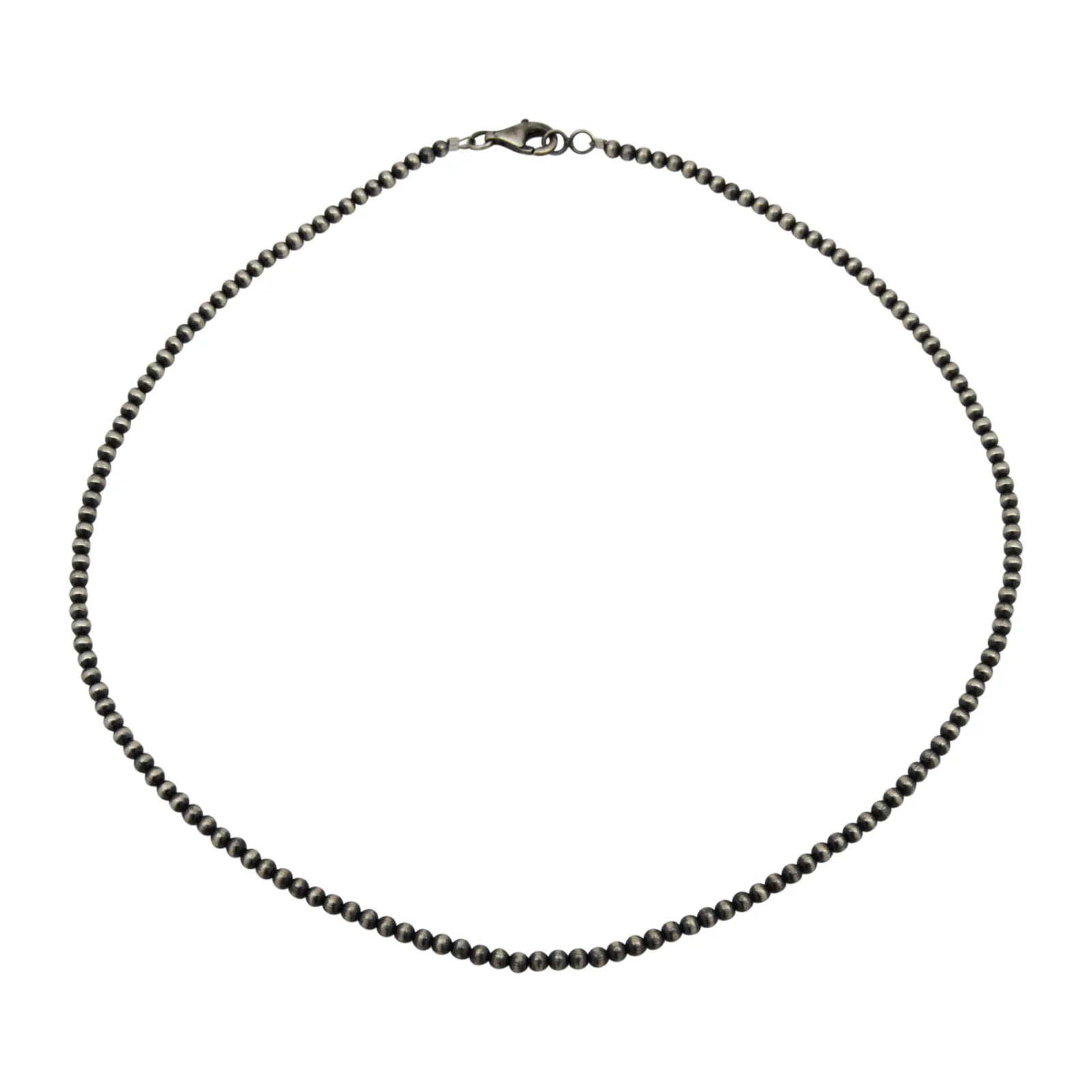 Sterling Silver Navajo Pearl 3mm Oxidize Round Bead Necklace. Available from 14" to 60"