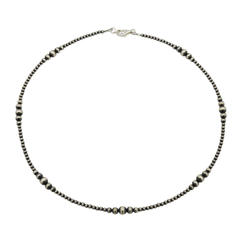 Sterling Silver Mixed Graduated Navajo Pearl Oxidized Bead Necklace. Available from 14" to 60"