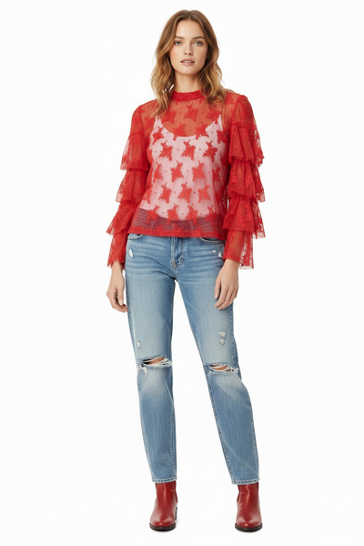 Red Lace Ruffle Top