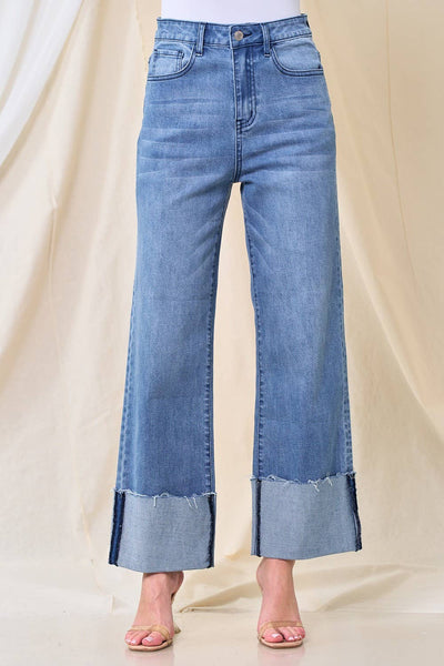Wide Leg Boyfriend Fit Cuffed Jeans
