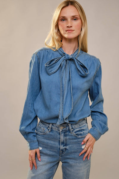 Tie Neck Chambray Blouse