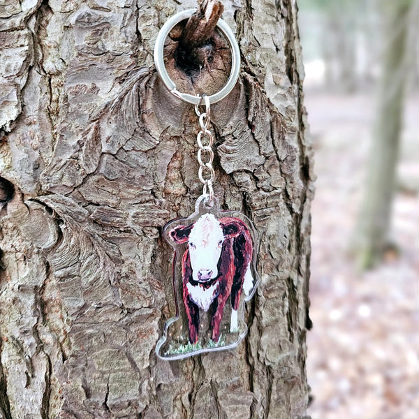 Hereford Red and White Cow Acrylic Keychain