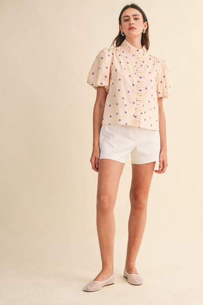 POLKA DOT RUFFLED BUTTON DOWN TOP MTP5101