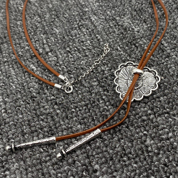 Turquoise Heart Charm Leather Rope Lariat Necklace - WJ