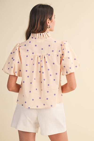 POLKA DOT RUFFLED BUTTON DOWN TOP MTP5101